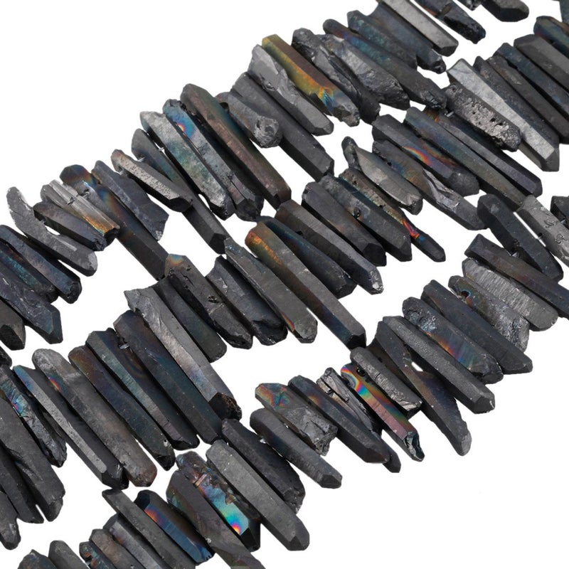 SUNYIK Black Titanium Coated Crystal Points Quartz Rough Sticks Spikes Point Beads 15 inch Strand Drilled - Image 3